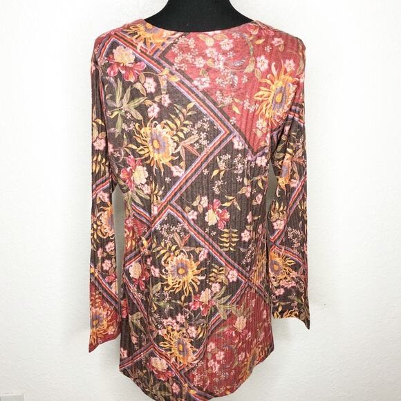 Soft Surroundings orange brown floral ribbed knit tunic top size Large - Picture 10 of 10